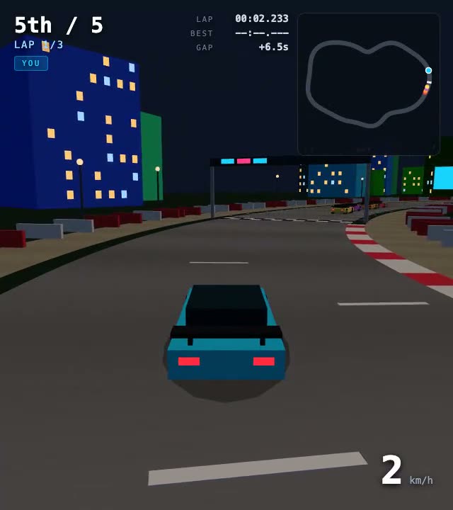 Kimi K3 on Drift District — three-lap arcade racer