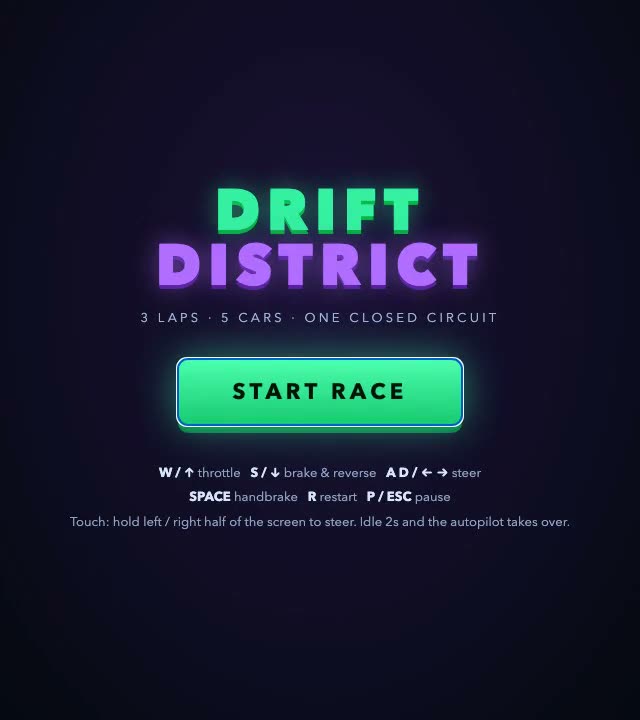 Kimi K3 on Drift District — three-lap arcade racer