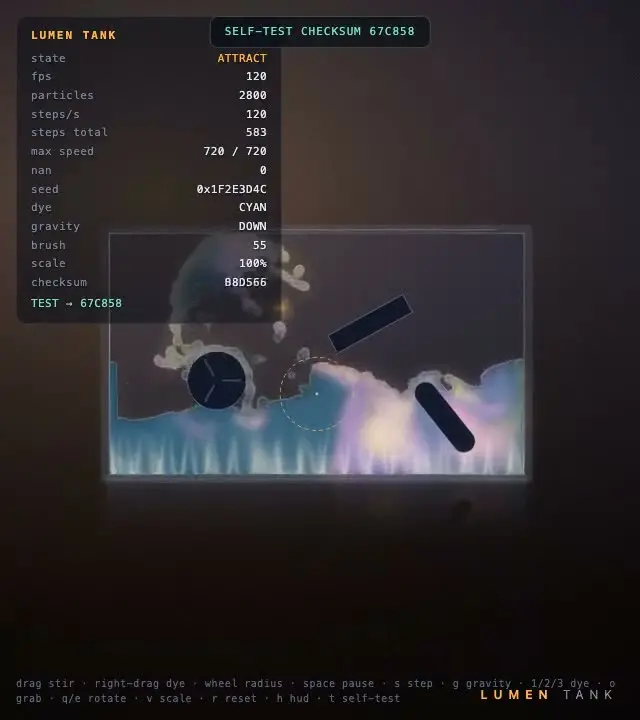Fable 5 on Lumen Tank — fluid simulation